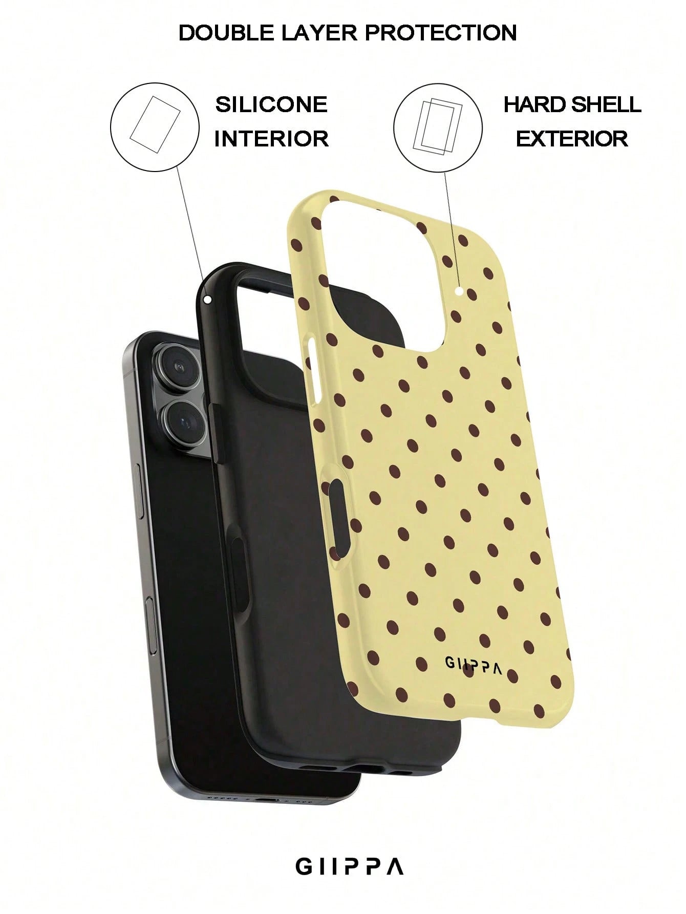 GIIPPA Polka Dot Elemen Shockproof Fashion Phone Cases 1pc Yellow Base With Brown Polka Dot Design Phone 17 Pro Max Case, Fits 16 Pro Max, 15 Pro Max, 14 Pro Max, Korean Stylish And Interesting Phone