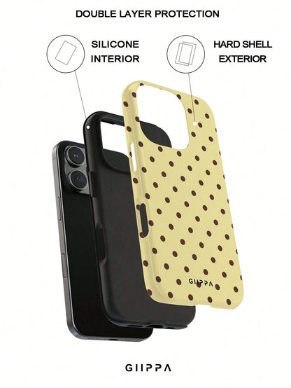 GIIPPA Polka Dot Elemen Shockproof Fashion Phone Cases 1pc Yellow Base With Brown Polka Dot Design Phone 17 Pro Max Case, Fits 16 Pro Max, 15 Pro Max, 14 Pro Max, Korean Stylish And Interesting Phone
