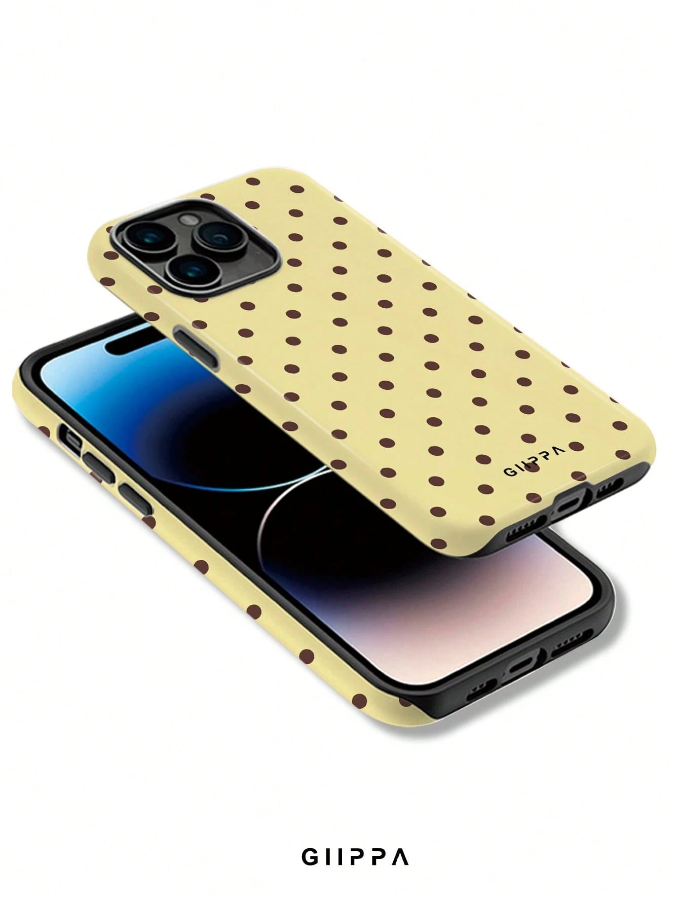 GIIPPA Polka Dot Elemen Shockproof Fashion Phone Cases 1pc Yellow Base With Brown Polka Dot Design Phone 17 Pro Max Case, Fits 16 Pro Max, 15 Pro Max, 14 Pro Max, Korean Stylish And Interesting Phone