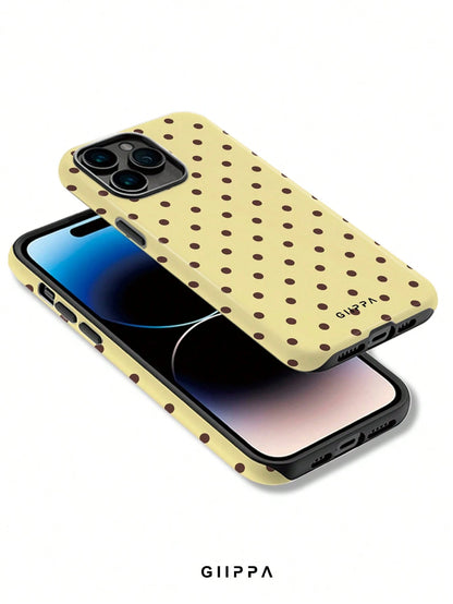 GIIPPA Polka Dot Elemen Shockproof Fashion Phone Cases 1pc Yellow Base With Brown Polka Dot Design Phone 17 Pro Max Case, Fits 16 Pro Max, 15 Pro Max, 14 Pro Max, Korean Stylish And Interesting Phone