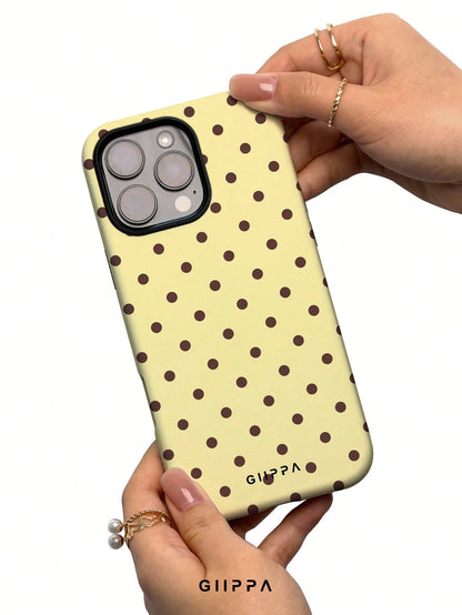 GIIPPA Polka Dot Elemen Shockproof Fashion Phone Cases 1pc Yellow Base With Brown Polka Dot Design Phone 17 Pro Max Case, Fits 16 Pro Max, 15 Pro Max, 14 Pro Max, Korean Stylish And Interesting Phone