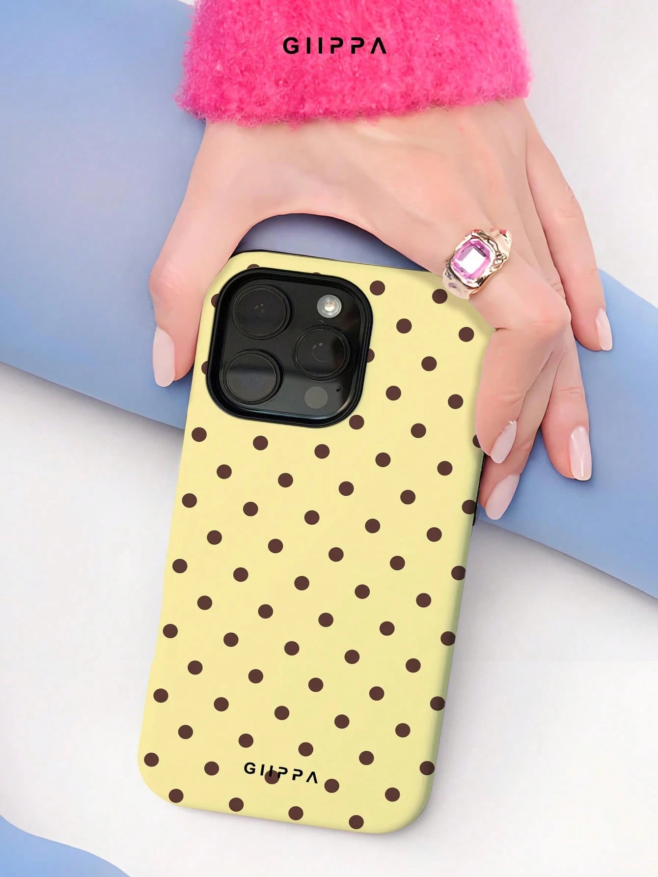 GIIPPA Polka Dot Elemen Shockproof Fashion Phone Cases 1pc Yellow Base With Brown Polka Dot Design Phone 17 Pro Max Case, Fits 16 Pro Max, 15 Pro Max, 14 Pro Max, Korean Stylish And Interesting Phone