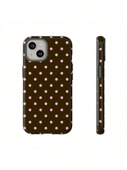 GIIPPA Polka Dot Elemen Shockproof Fashion Phone Cases 1pc Yellow Base With Brown Polka Dot Design Phone 17 Pro Max Case, Fits 16 Pro Max, 15 Pro Max, 14 Pro Max, Korean Stylish And Interesting Phone