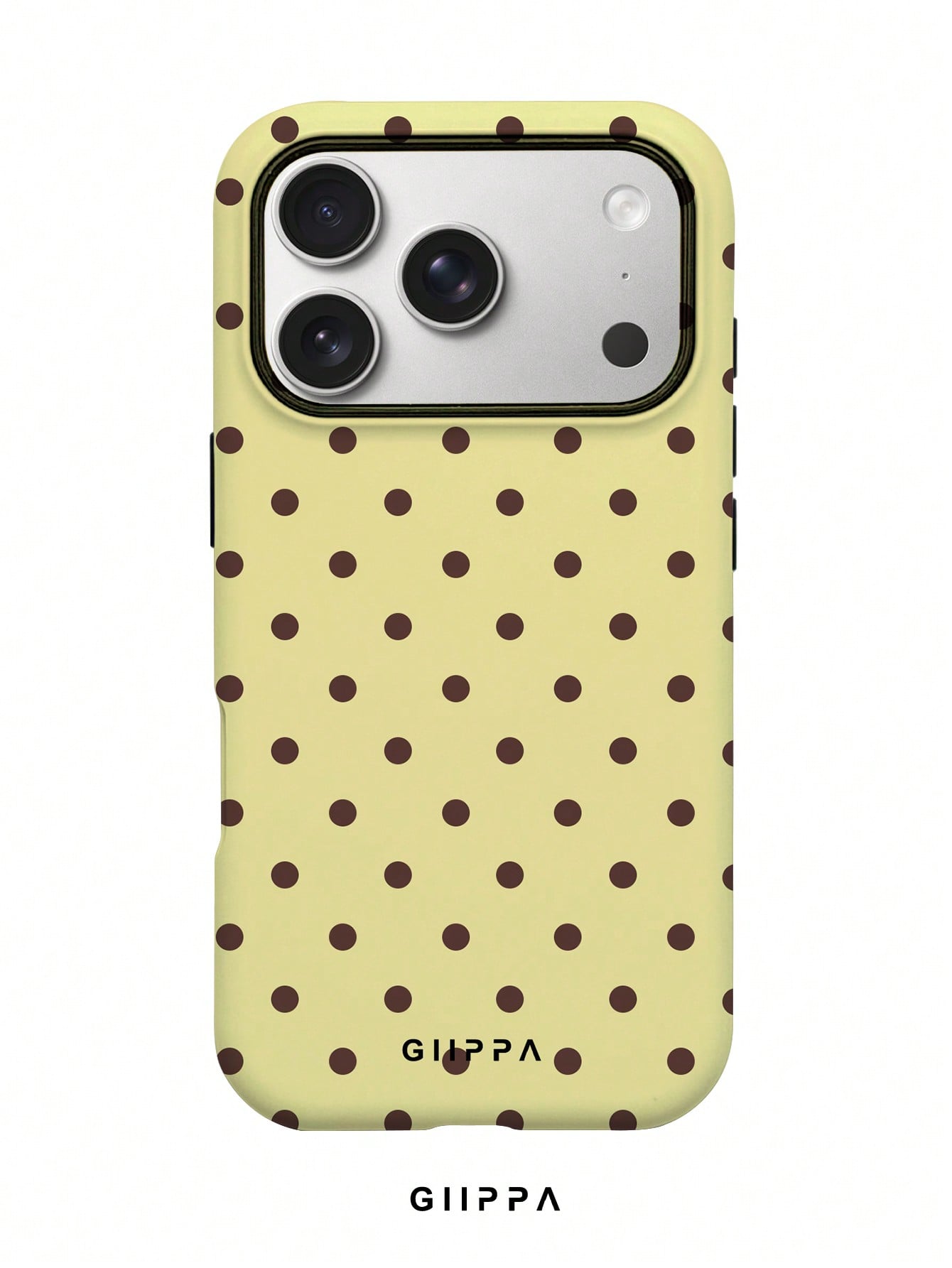 GIIPPA Polka Dot Elemen Shockproof Fashion Phone Cases 1pc Yellow Base With Brown Polka Dot Design Phone 17 Pro Max Case, Fits 16 Pro Max, 15 Pro Max, 14 Pro Max, Korean Stylish And Interesting Phone