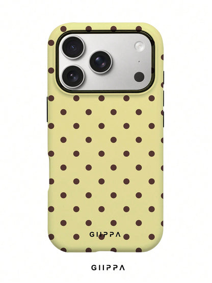 GIIPPA Polka Dot Elemen Shockproof Fashion Phone Cases 1pc Yellow Base With Brown Polka Dot Design Phone 17 Pro Max Case, Fits 16 Pro Max, 15 Pro Max, 14 Pro Max, Korean Stylish And Interesting Phone