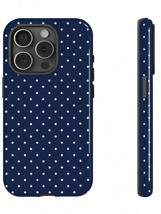 GIIPPA White Blue Polka Dot Elemen Fashion Phone Case Matte White Polka Dot Phone Case On Navy Blue Background Compatible With IPhone 17 17 Air 16 15 14 13 12 11 Pro Max Plus X XS Spring Birthday Anni