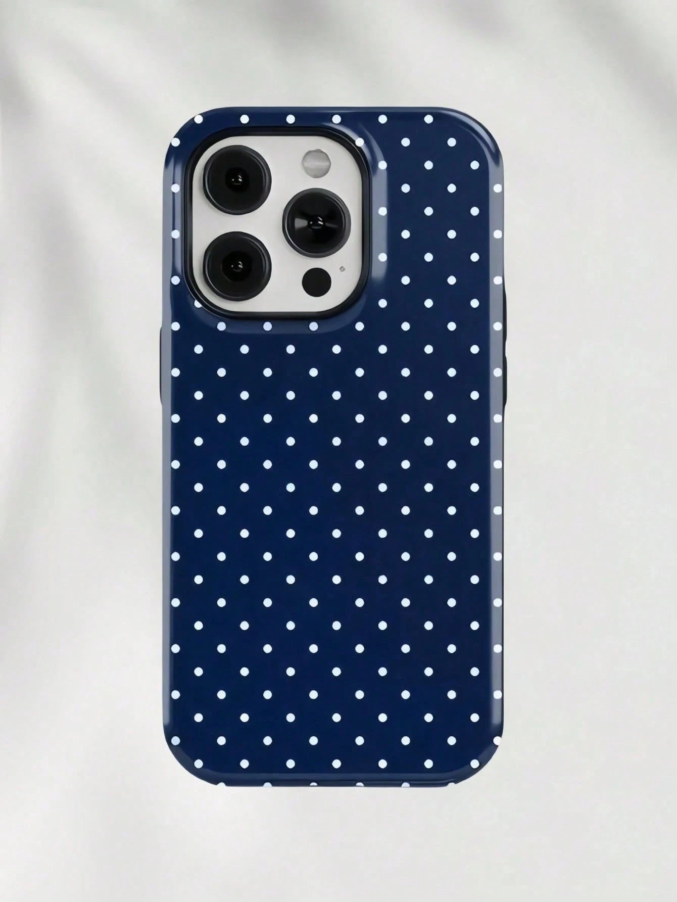GIIPPA White Blue Polka Dot Elemen Fashion Phone Case Matte White Polka Dot Phone Case On Navy Blue Background Compatible With IPhone 17 17 Air 16 15 14 13 12 11 Pro Max Plus X XS Spring Birthday Anni
