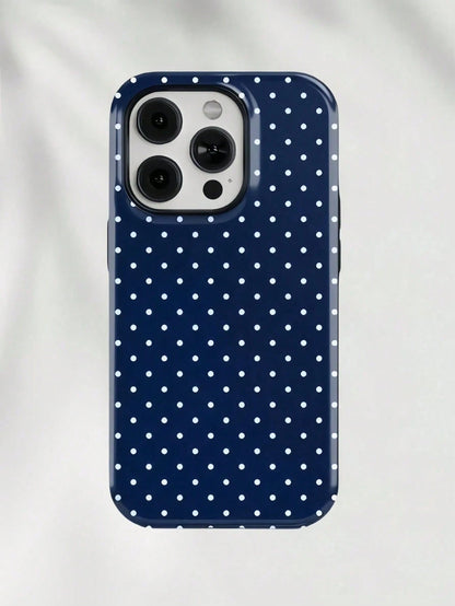 GIIPPA White Blue Polka Dot Elemen Fashion Phone Case Matte White Polka Dot Phone Case On Navy Blue Background Compatible With IPhone 17 17 Air 16 15 14 13 12 11 Pro Max Plus X XS Spring Birthday Anni