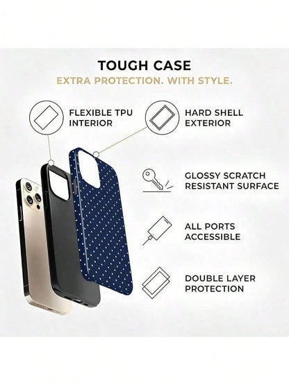 GIIPPA White Blue Polka Dot Elemen Fashion Phone Case Matte White Polka Dot Phone Case On Navy Blue Background Compatible With IPhone 17 17 Air 16 15 14 13 12 11 Pro Max Plus X XS Spring Birthday Anni