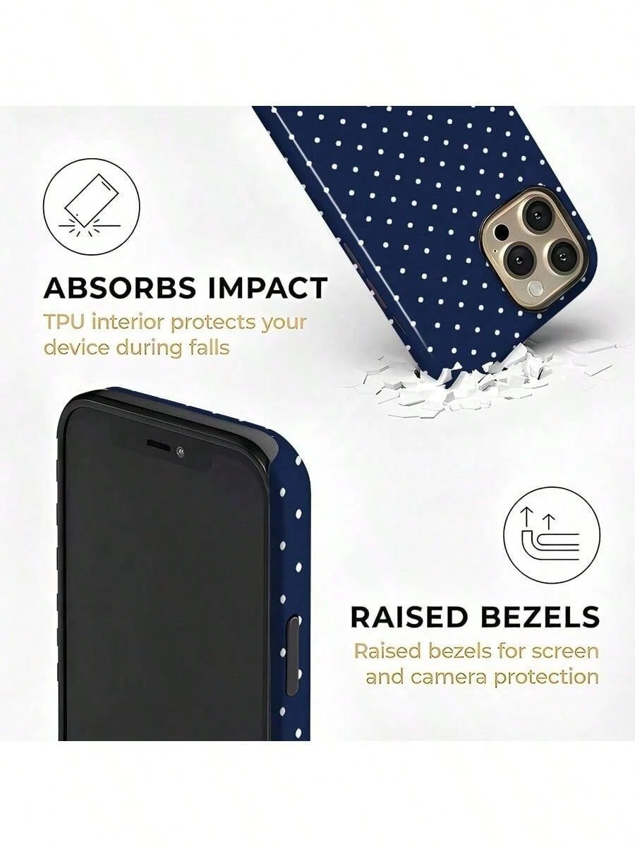 GIIPPA White Blue Polka Dot Elemen Fashion Phone Case Matte White Polka Dot Phone Case On Navy Blue Background Compatible With IPhone 17 17 Air 16 15 14 13 12 11 Pro Max Plus X XS Spring Birthday Anni