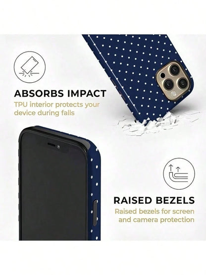 GIIPPA White Blue Polka Dot Elemen Fashion Phone Case Matte White Polka Dot Phone Case On Navy Blue Background Compatible With IPhone 17 17 Air 16 15 14 13 12 11 Pro Max Plus X XS Spring Birthday Anni