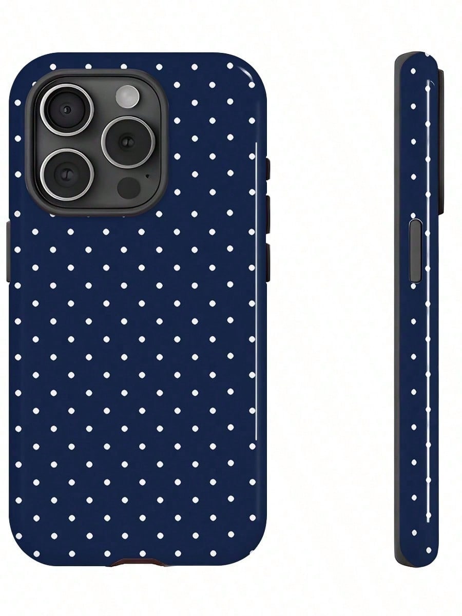GIIPPA White Blue Polka Dot Elemen Fashion Phone Case Matte White Polka Dot Phone Case On Navy Blue Background Compatible With IPhone 17 17 Air 16 15 14 13 12 11 Pro Max Plus X XS Spring Birthday Anni