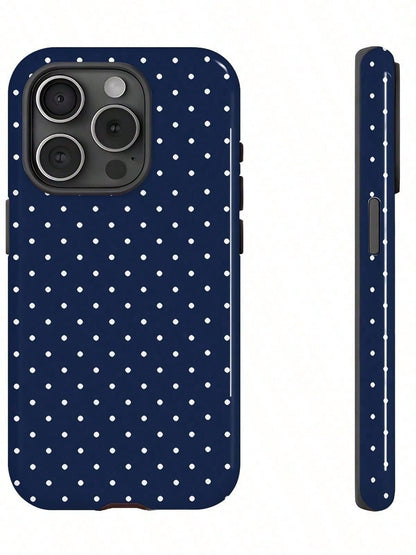 GIIPPA White Blue Polka Dot Elemen Fashion Phone Case Matte White Polka Dot Phone Case On Navy Blue Background Compatible With IPhone 17 17 Air 16 15 14 13 12 11 Pro Max Plus X XS Spring Birthday Anni