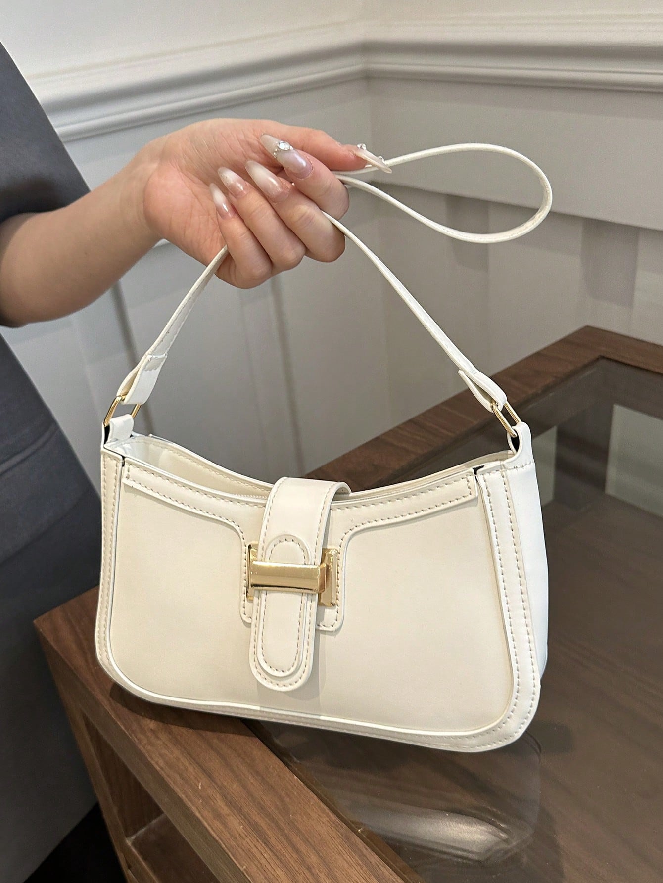 Glamine Elegant Crescent Underarm Shoulder Bag, Women's Fashion Casual Solid Color Underarm Bag