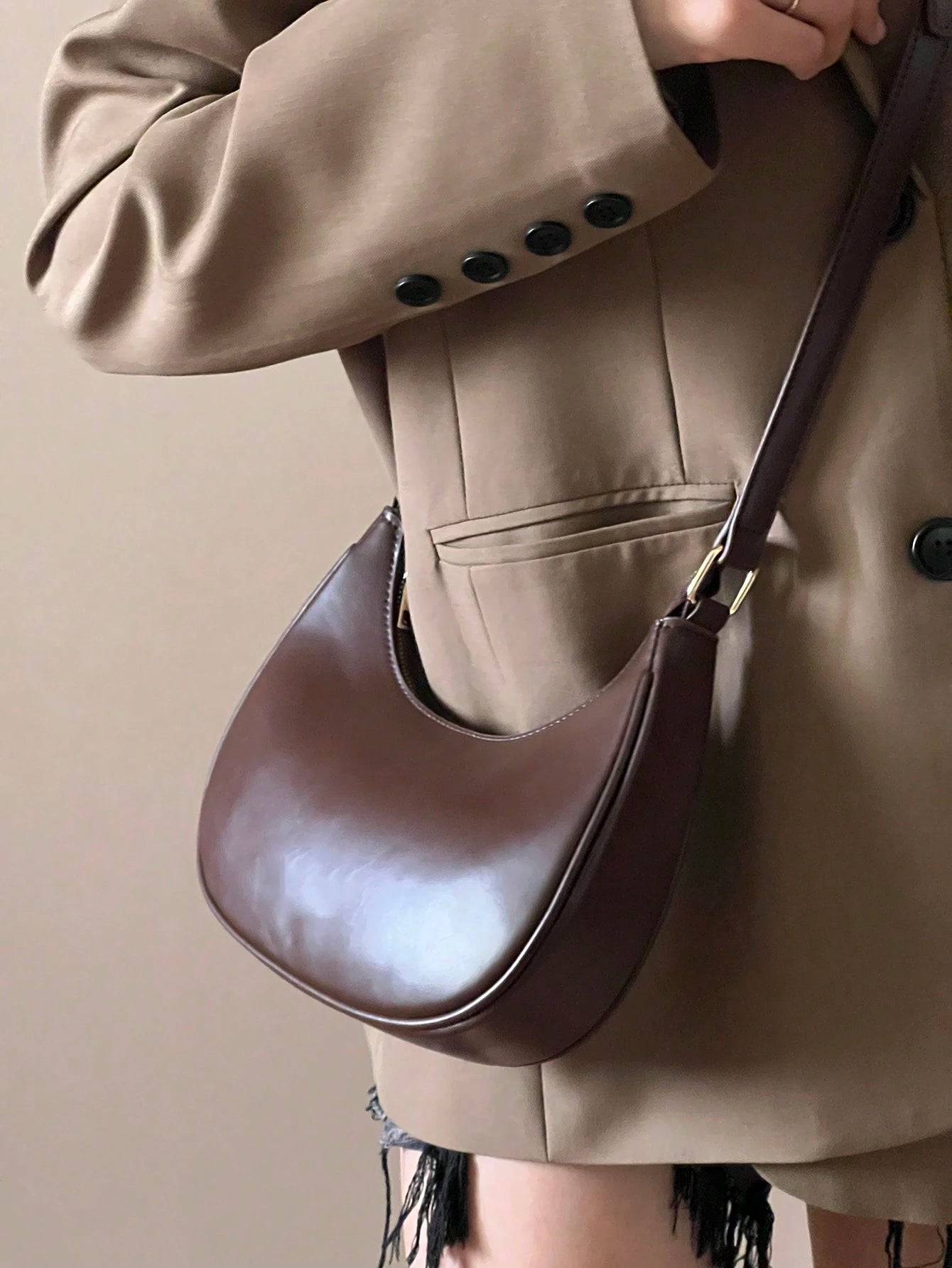 Glamine New Fashion Simple Atmosphere Crescent Shiny Classic Daily Commute Detachable Shoulder Crossbody Bag,Versatile, Business Casual Women Bag, Perfect For Office, Business And Work, Vintage Bag Fo