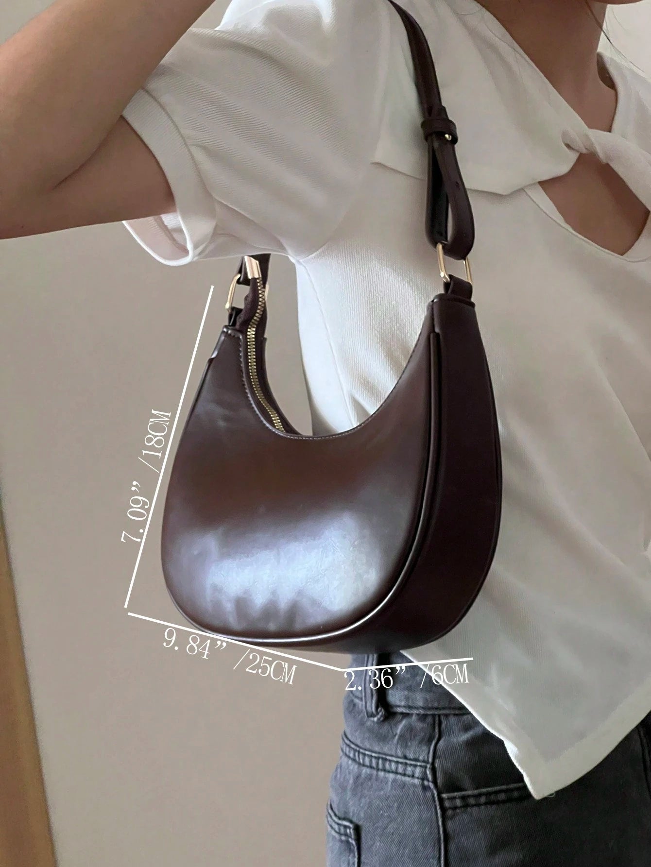Glamine New Fashion Simple Atmosphere Crescent Shiny Classic Daily Commute Detachable Shoulder Crossbody Bag,Versatile, Business Casual Women Bag, Perfect For Office, Business And Work, Vintage Bag Fo