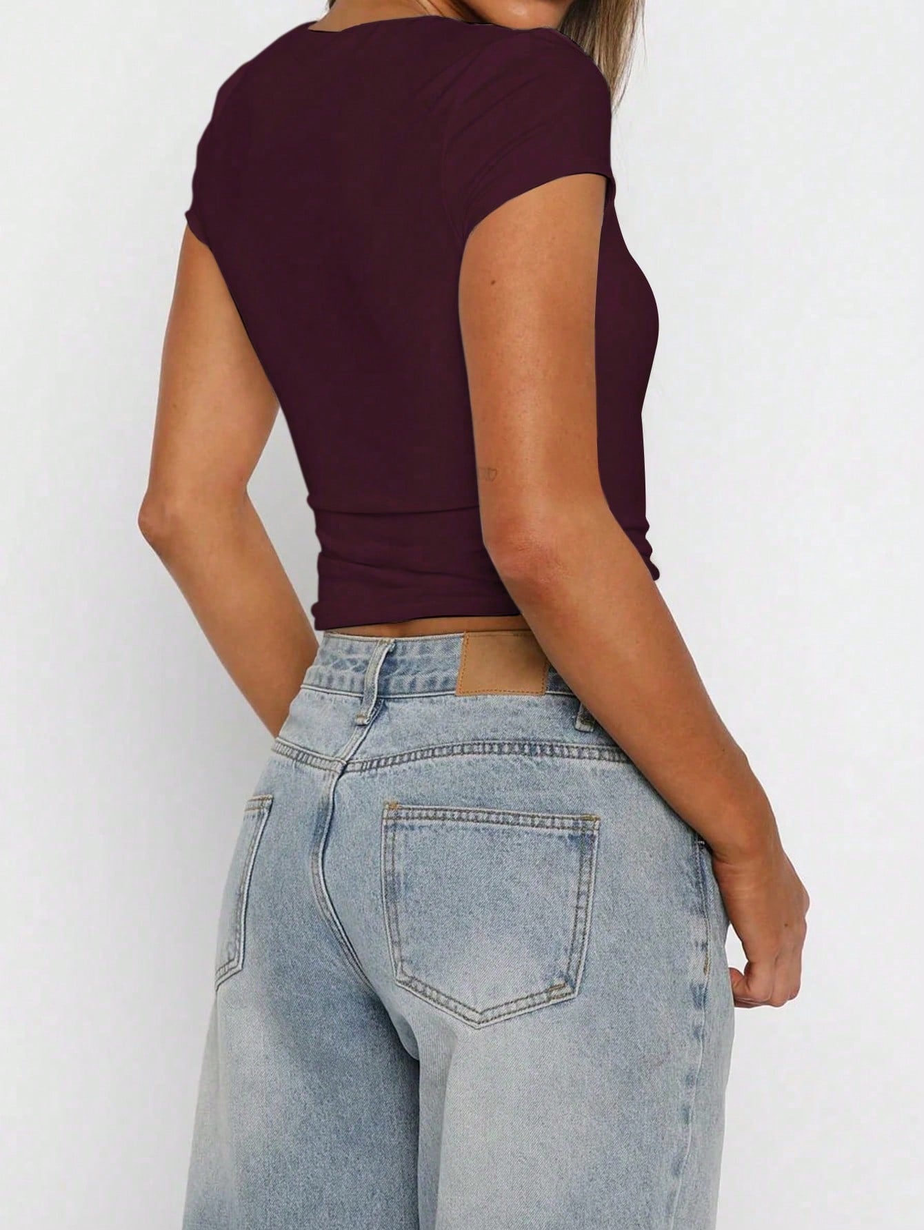 GLAMSKIN Women's Summer/Autumn Basic Striped Square Neck Short Sleeve Fitted Cropped T-Shirt, Casual Sexy Slim Fit Top, Suitable For Back To School, Outings, Beach Vacation