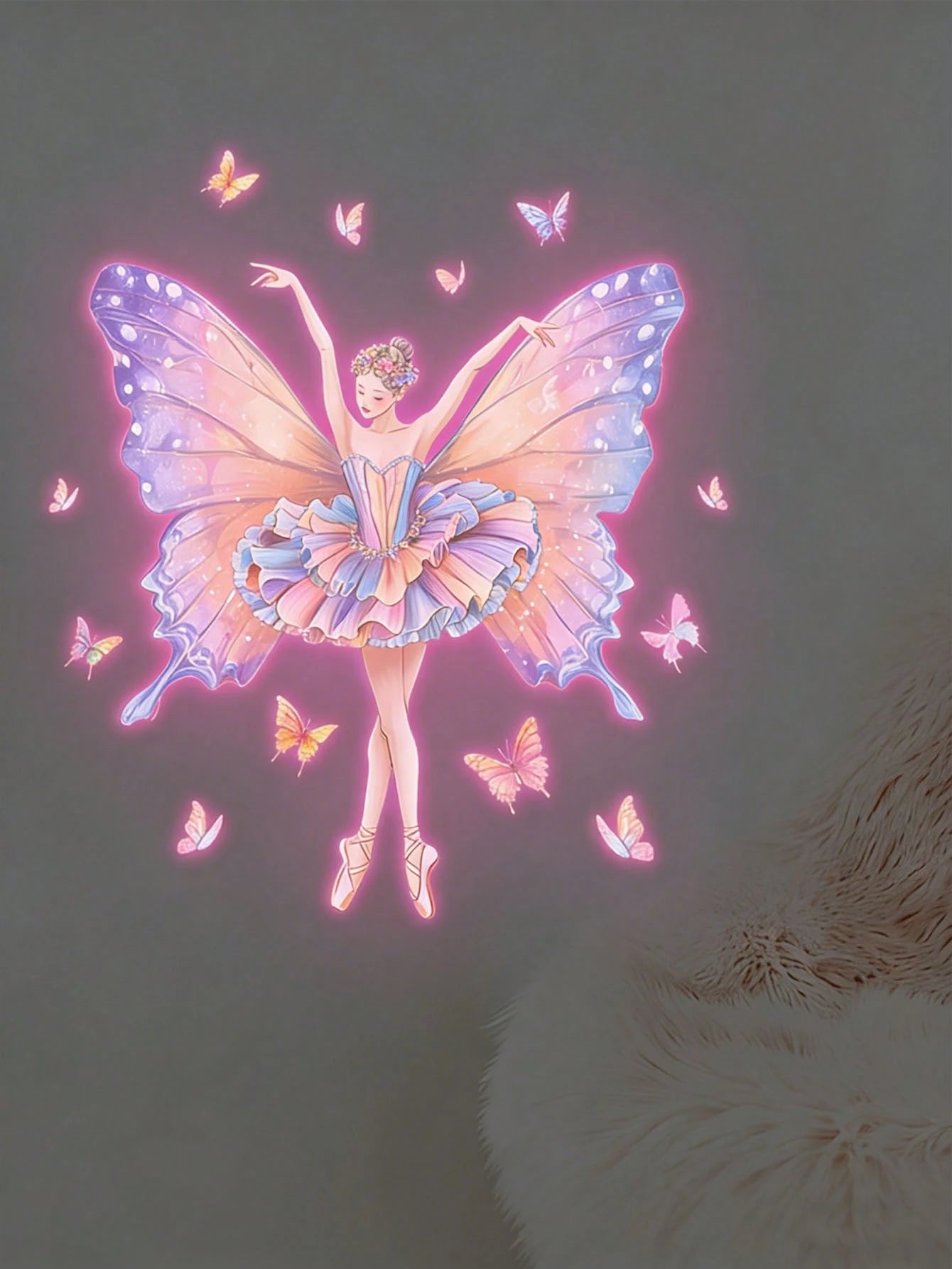 Glow-In-The-Dark Ballet Butterfly Fairy Wall Sticker- Self-Adhesive PVC Decal With Sparkling Wings & Floral Crown, Fantasy Nighttime Scene For Home Decor, Butterfly Decorations