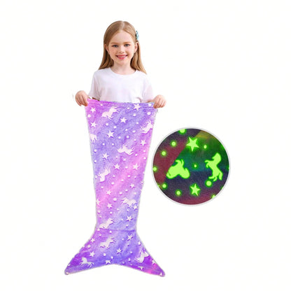 [Glow Mermaid] Soft Glow-In-The-Dark Mermaid Tail Blanket| Wearable Plush For Girls, Teens & Adults- Perfect For All Seasons, Birthday Gifts & Nursery Decor, Unicorn Sleeping Bag, Kindergarten Decor