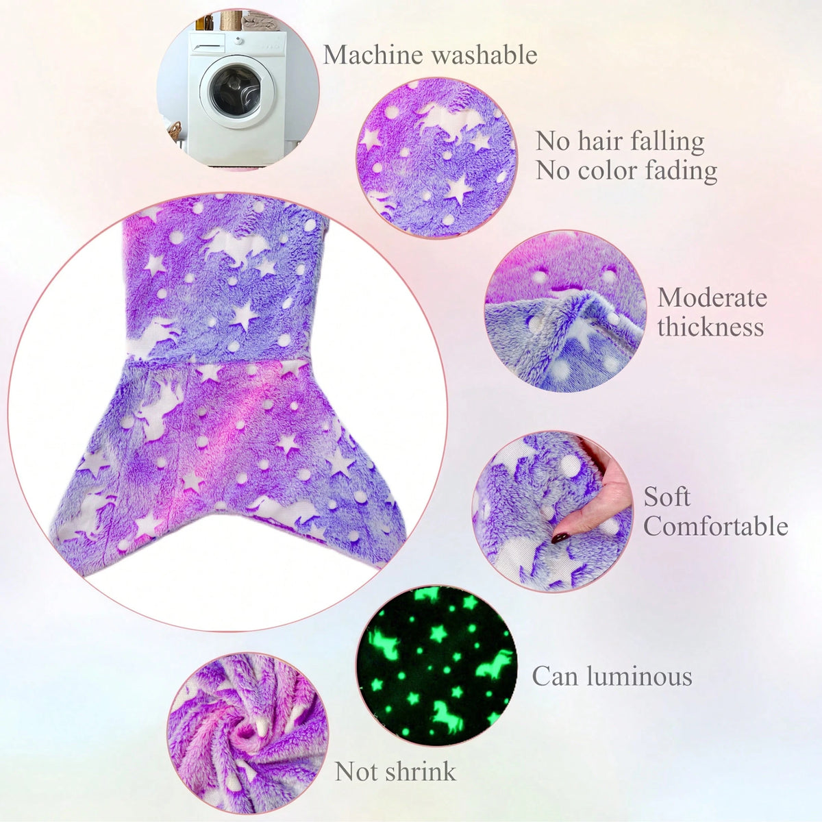 [Glow Mermaid] Soft Glow-In-The-Dark Mermaid Tail Blanket| Wearable Plush For Girls, Teens & Adults- Perfect For All Seasons, Birthday Gifts & Nursery Decor, Unicorn Sleeping Bag, Kindergarten Decor