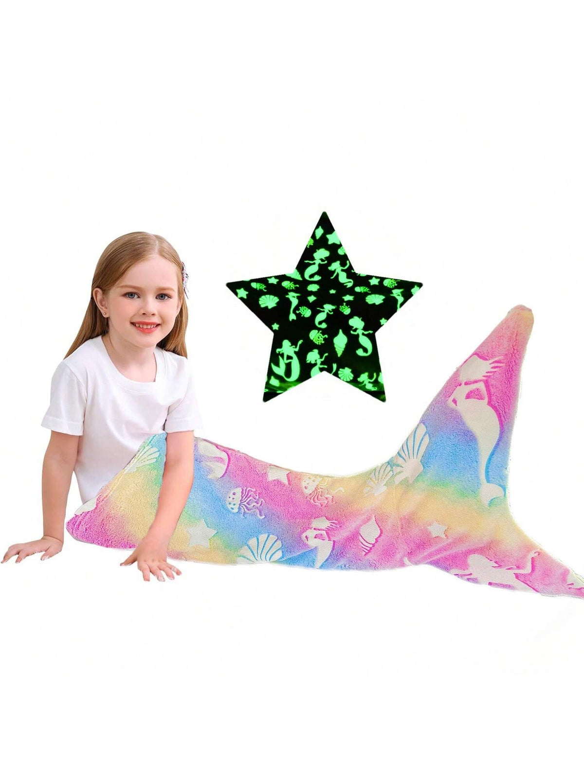 [Glow Mermaid] Soft Glow-In-The-Dark Mermaid Tail Blanket| Wearable Plush For Girls, Teens & Adults- Perfect For All Seasons, Birthday Gifts & Nursery Decor, Unicorn Sleeping Bag, Kindergarten Decor
