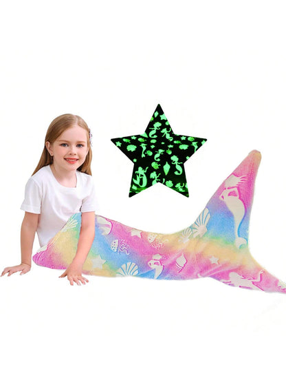 [Glow Mermaid] Soft Glow-In-The-Dark Mermaid Tail Blanket| Wearable Plush For Girls, Teens & Adults- Perfect For All Seasons, Birthday Gifts & Nursery Decor, Unicorn Sleeping Bag, Kindergarten Decor