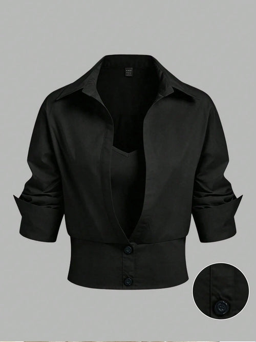 GlowEve CURVE Plus Size Designer Luxury Knit Patchwork Slim Fit Blouse Shirt, Summer Casual Outing And Commute Workwear Top Fall