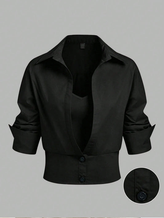 GlowEve CURVE Plus Size Designer Luxury Knit Patchwork Slim Fit Blouse Shirt, Summer Casual Outing And Commute Workwear Top Fall