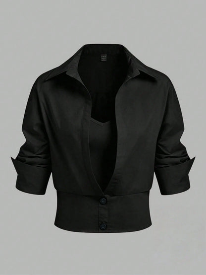GlowEve CURVE Plus Size Designer Luxury Knit Patchwork Slim Fit Blouse Shirt, Summer Casual Outing And Commute Workwear Top Fall