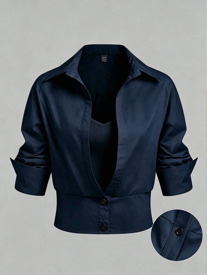 GlowEve CURVE Plus Size Designer Luxury Knit Patchwork Slim Fit Blouse Shirt, Summer Casual Outing And Commute Workwear Top Fall