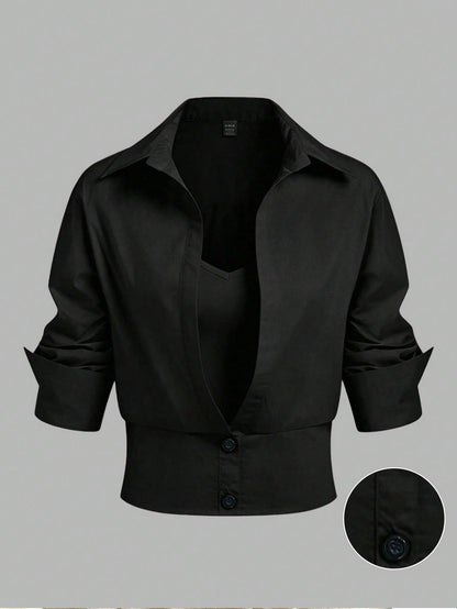 GlowEve CURVE Plus Size Designer Luxury Knit Patchwork Slim Fit Blouse Shirt, Summer Casual Outing And Commute Workwear Top Fall