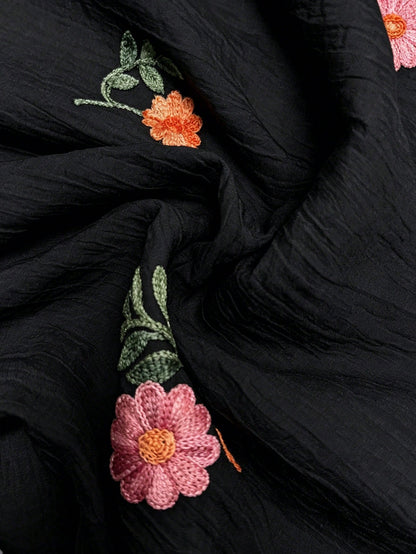GlowEve Summer New Delicate Fresh Floral Embroidery Textured Women's Round Neck Blouse