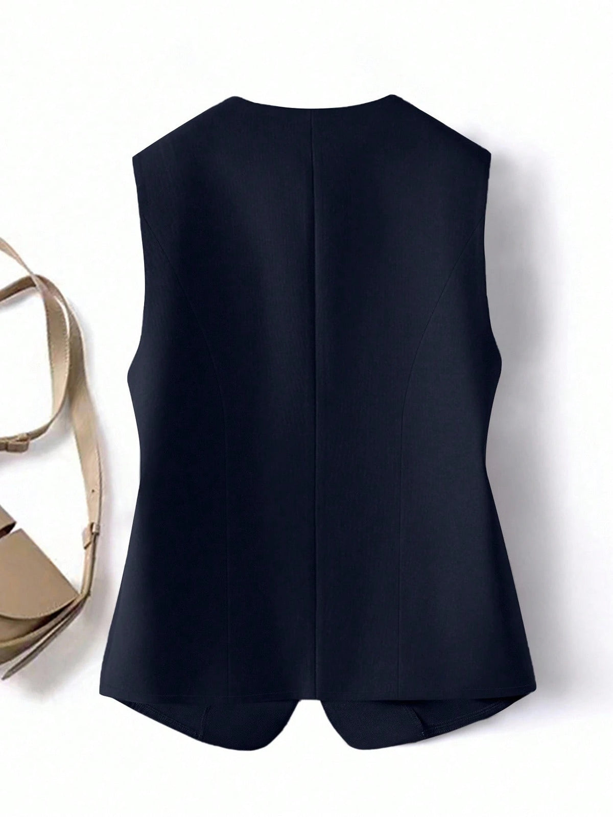 GlowEve Vintage Elegant Casual Design Round Neck Open Front Women Top Office Work Navy Blue Summer