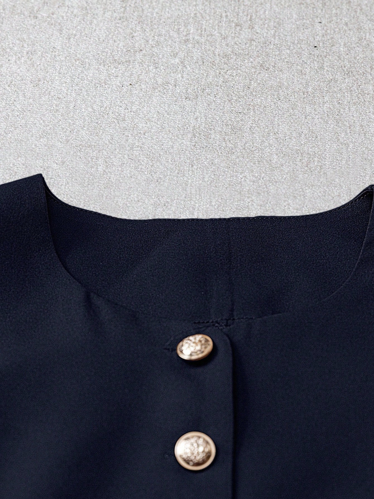 GlowEve Vintage Elegant Casual Design Round Neck Open Front Women Top Office Work Navy Blue Summer
