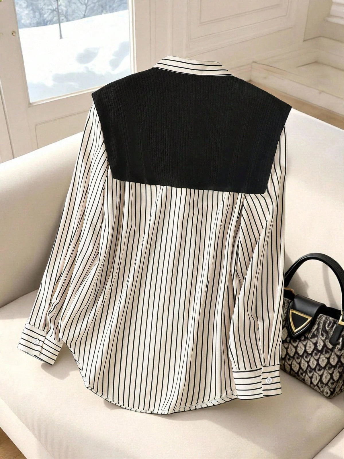 GlowEve Women's Casual Commuter Striped Shawl Collar Shirt
