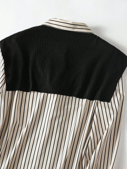 GlowEve Women's Casual Commuter Striped Shawl Collar Shirt