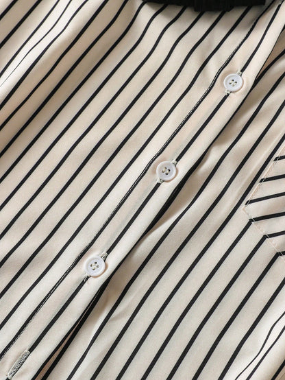 GlowEve Women's Casual Commuter Striped Shawl Collar Shirt