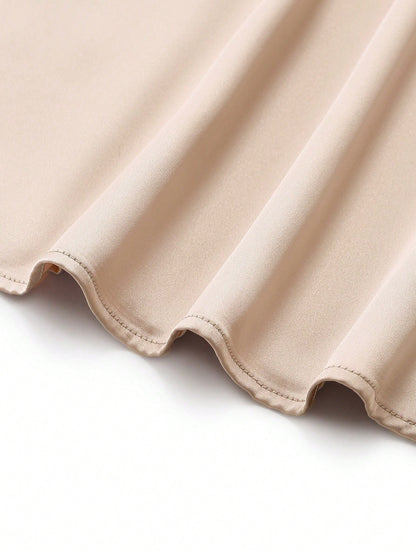 GlowEve Women's Elegant Satin Long Dress, Stand Collar & Waist Pleats Design, Casual Vacation Daily Outdoor Party Dress For Women
