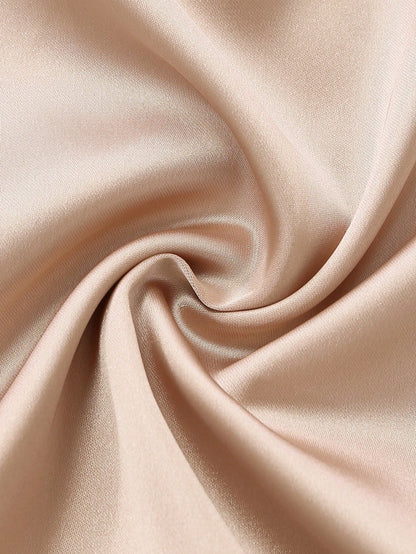GlowEve Women's Elegant Satin Long Dress, Stand Collar & Waist Pleats Design, Casual Vacation Daily Outdoor Party Dress For Women