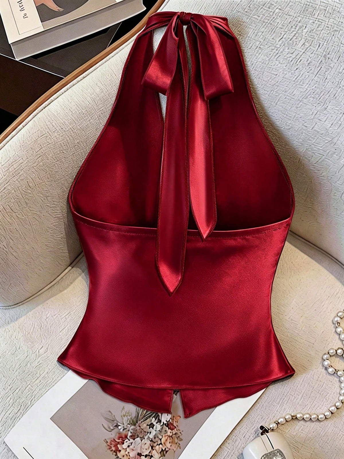 GlowEve Women's Fashion Halter Neck Twist Knot Asymmetrical Hem, Slit, Spring/Summer Tank Top, Elastic Knit Top, Suitable For Party, Date, Dinner, Wedding Season, Holiday Celebration, All Seasons, Wom