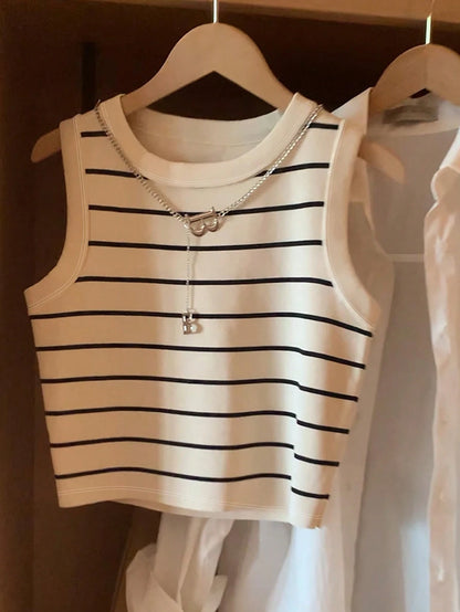 GlowEve Women's Striped Crew Neck Casual Versatile Tank Top