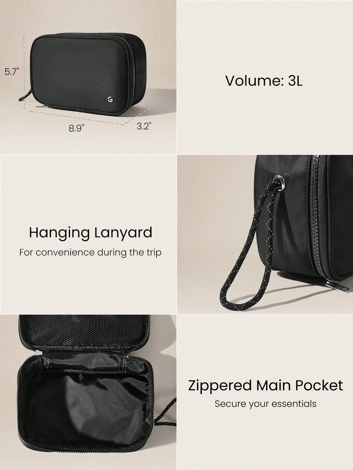 GLOWMODE 3L Sport Large Capacity Water-Repellant Essentials Zippered Kit Storage Bag Daily Casual Travel Trip