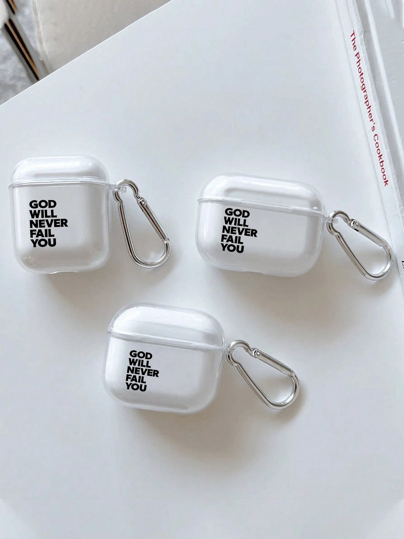 "God Will Never Let You Down" Inspirational Earphone Protective Case With Hook, Transparent Soft TPU Shockproof Protective Shell, Christian Religious Motivational Design Compatible With Earphone 1/2/3