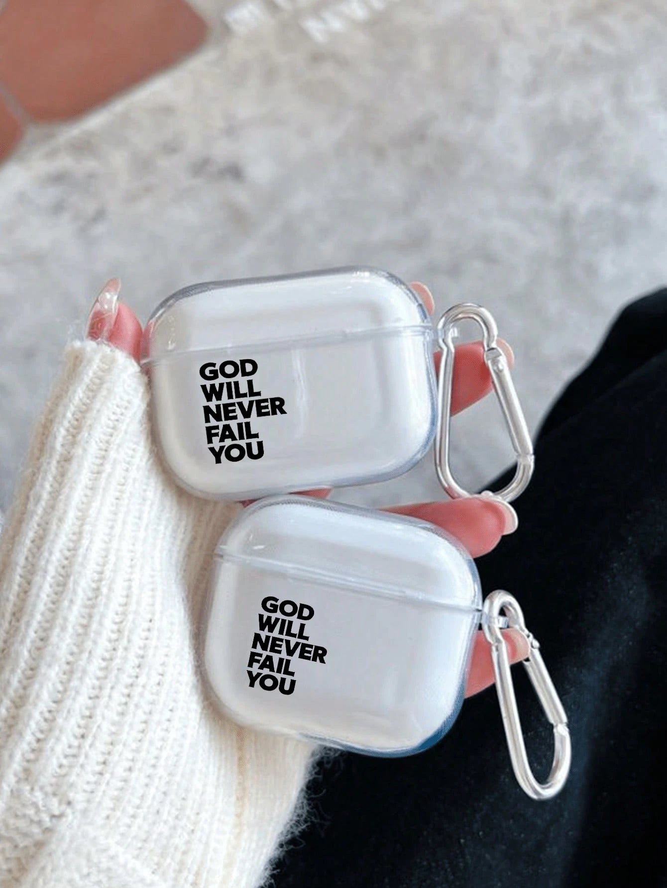 "God Will Never Let You Down" Inspirational Earphone Protective Case With Hook, Transparent Soft TPU Shockproof Protective Shell, Christian Religious Motivational Design Compatible With Earphone 1/2/3