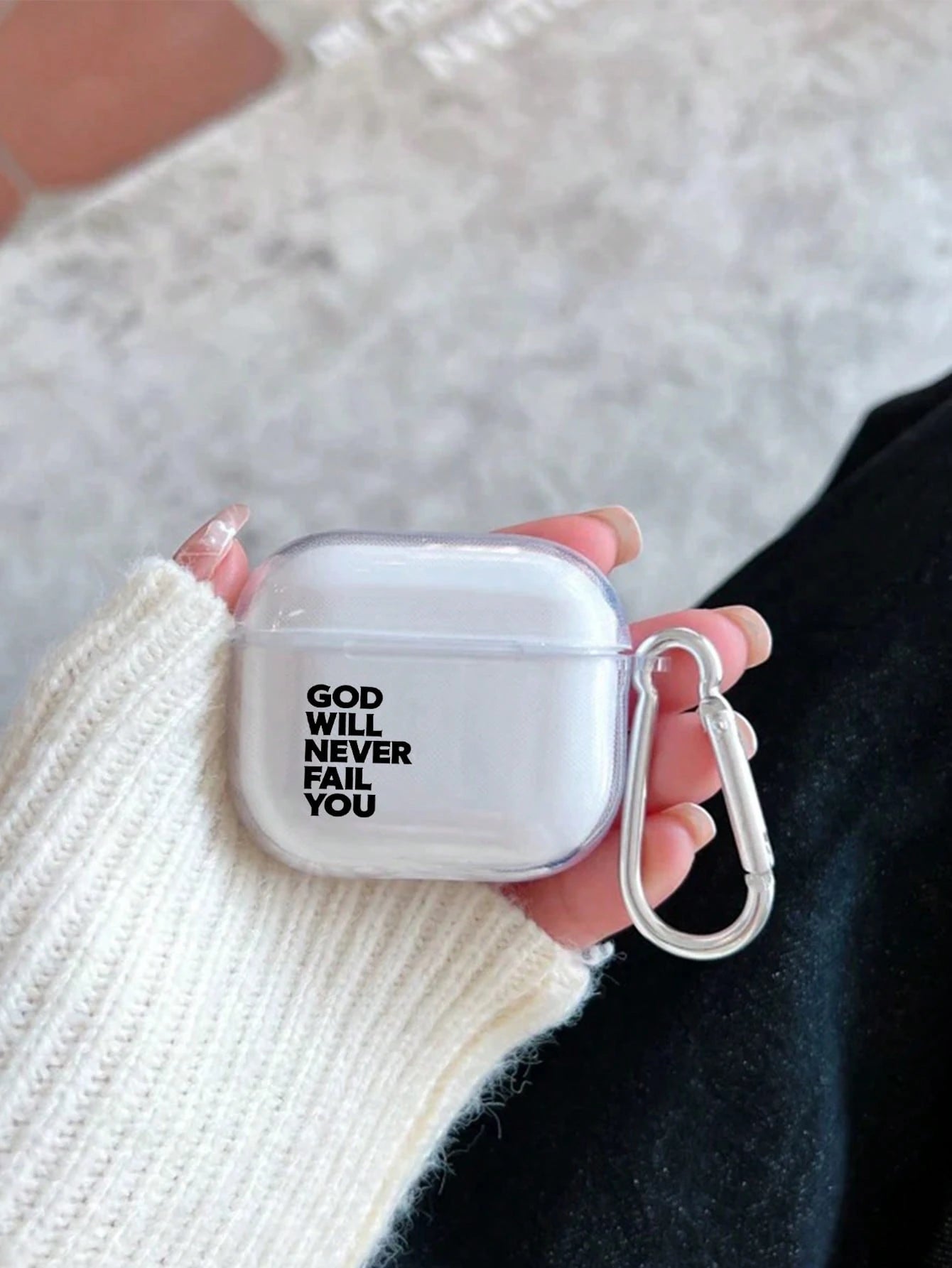 "God Will Never Let You Down" Inspirational Earphone Protective Case With Hook, Transparent Soft TPU Shockproof Protective Shell, Christian Religious Motivational Design Compatible With Earphone 1/2/3