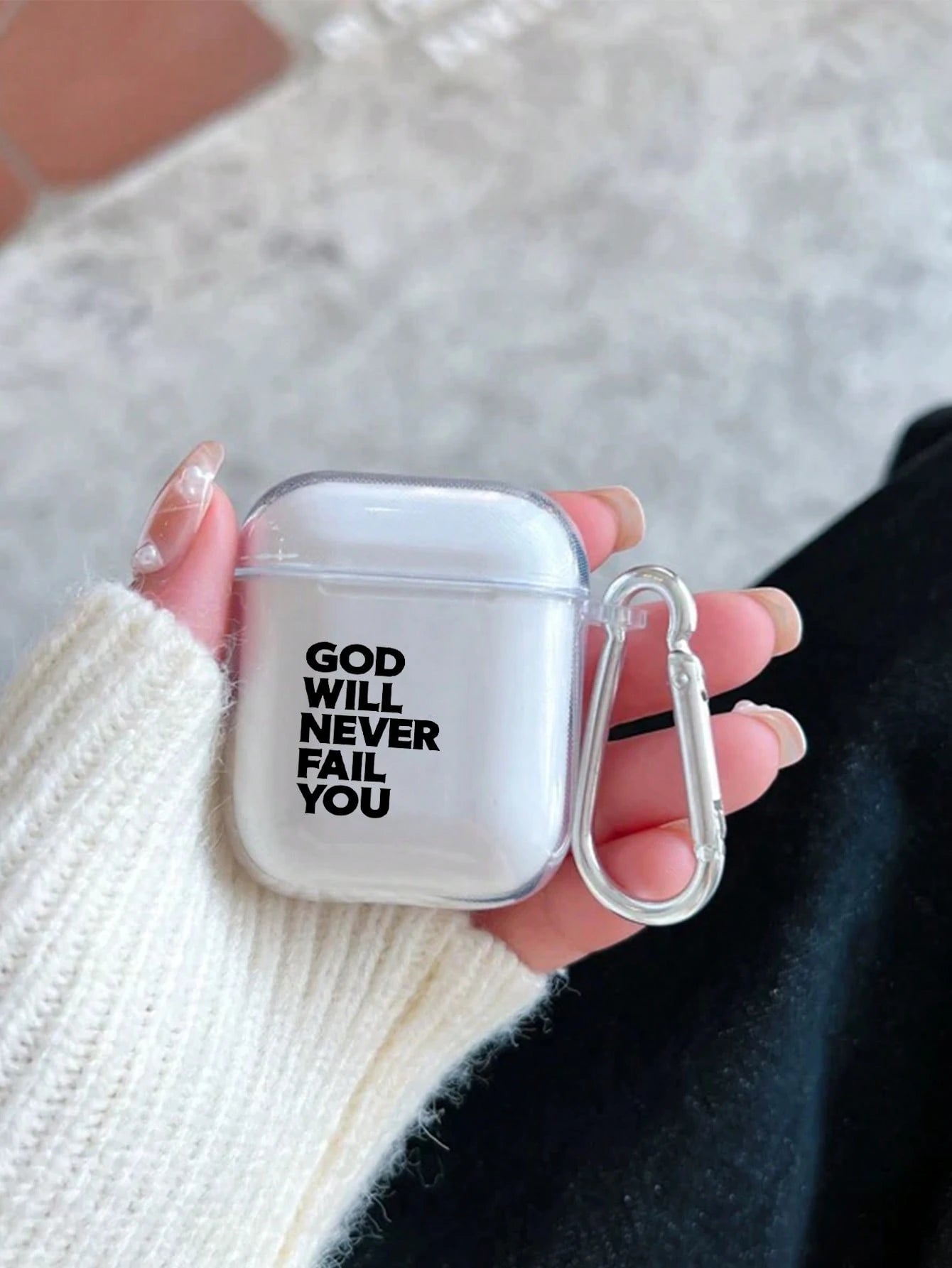 "God Will Never Let You Down" Inspirational Earphone Protective Case With Hook, Transparent Soft TPU Shockproof Protective Shell, Christian Religious Motivational Design Compatible With Earphone 1/2/3
