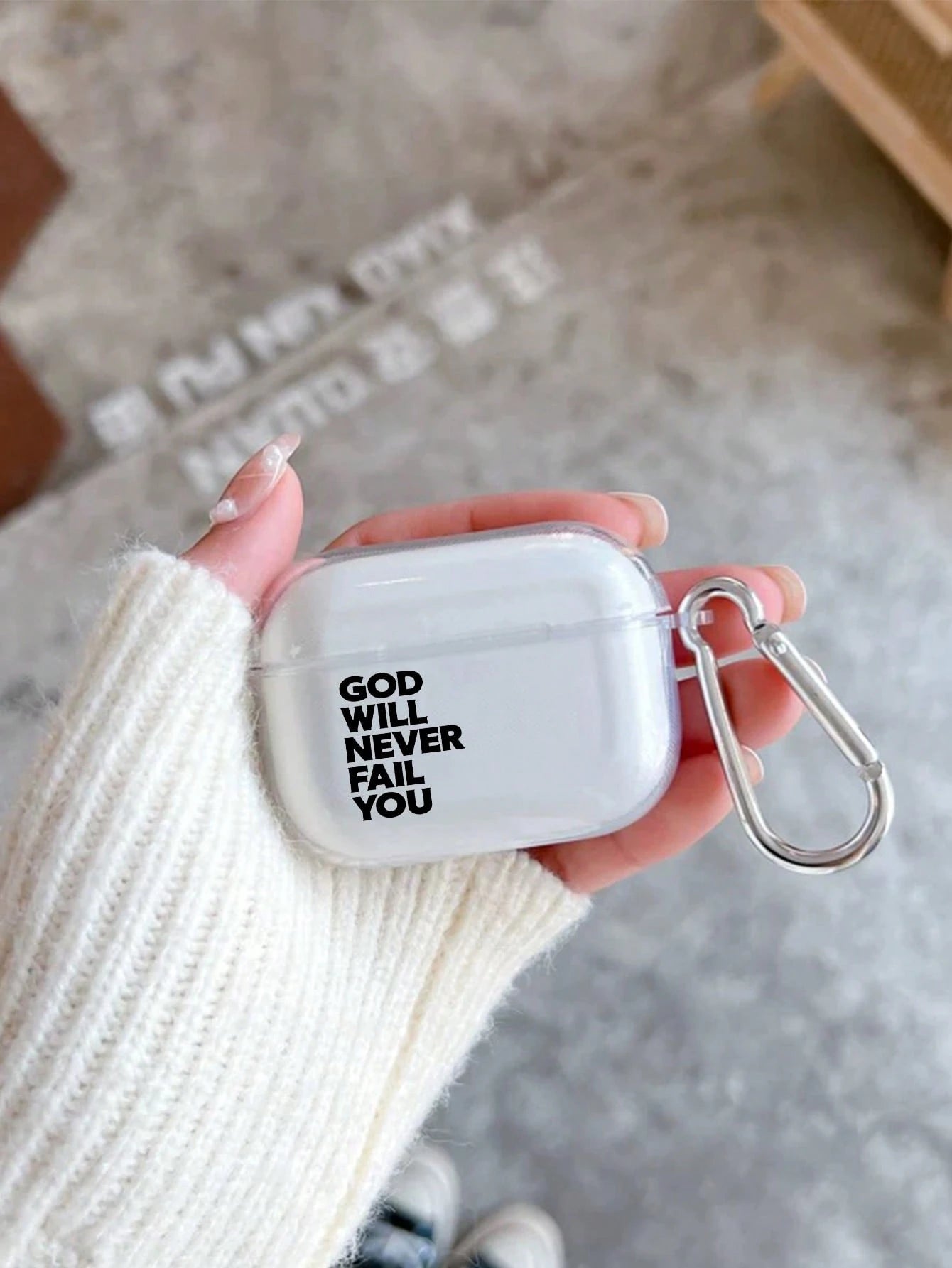 "God Will Never Let You Down" Inspirational Earphone Protective Case With Hook, Transparent Soft TPU Shockproof Protective Shell, Christian Religious Motivational Design Compatible With Earphone 1/2/3