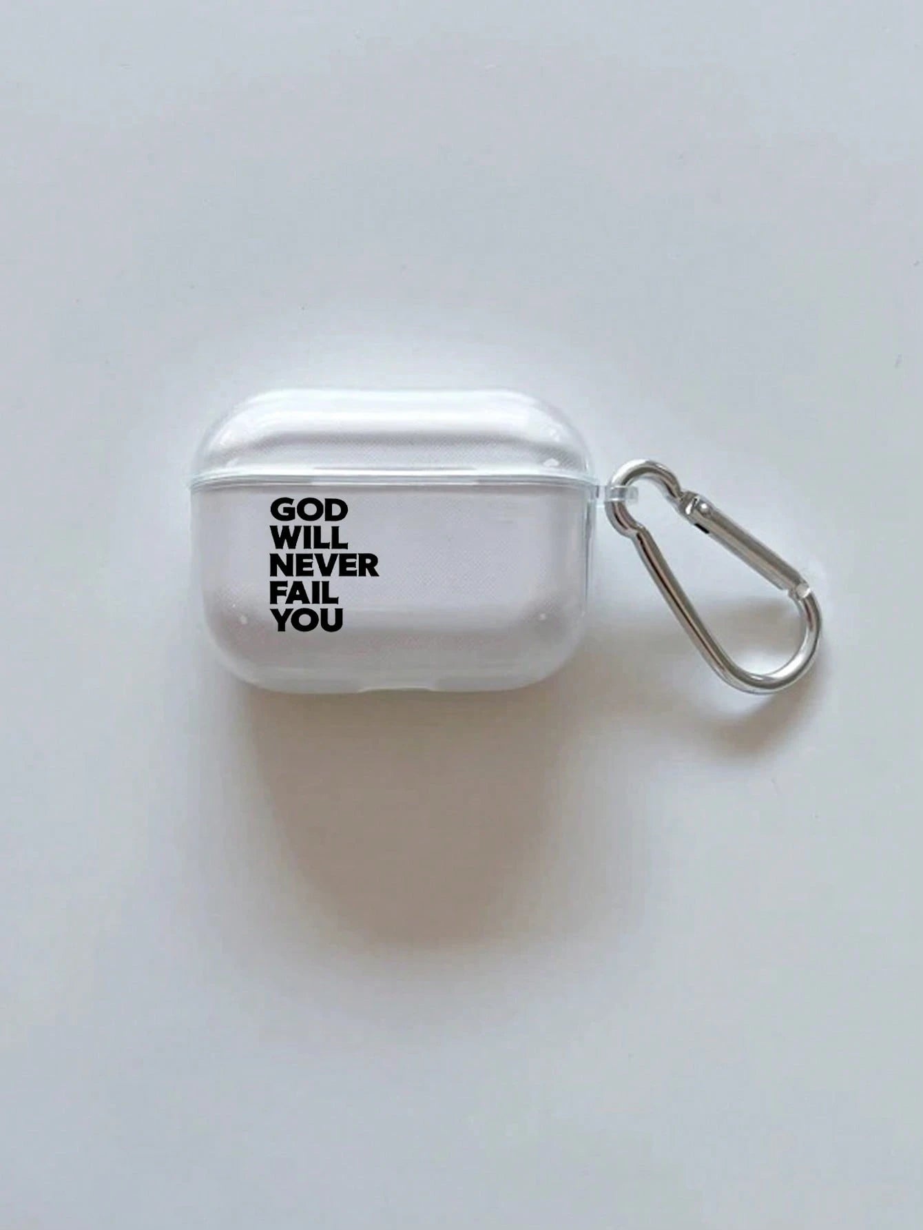 "God Will Never Let You Down" Inspirational Earphone Protective Case With Hook, Transparent Soft TPU Shockproof Protective Shell, Christian Religious Motivational Design Compatible With Earphone 1/2/3
