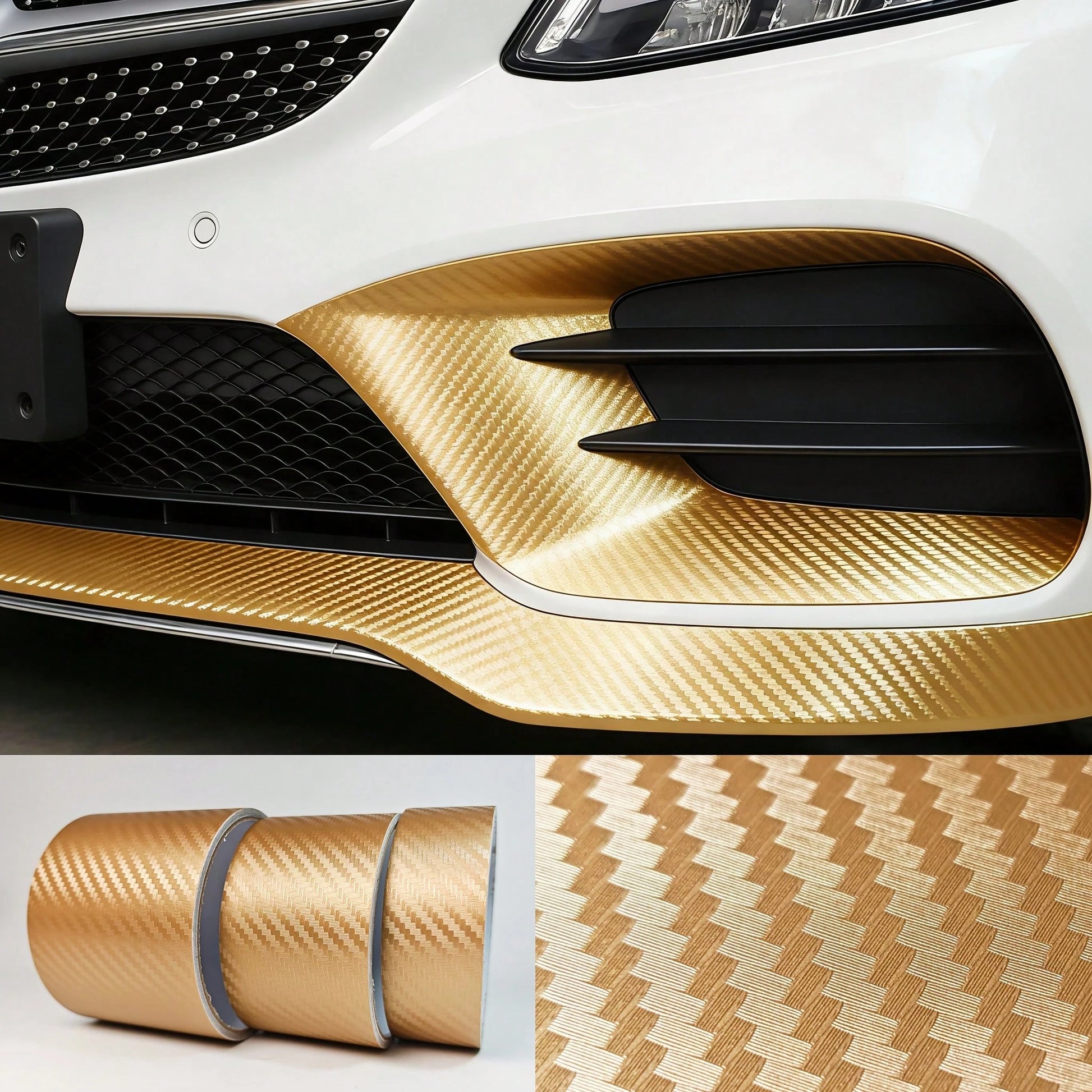 Gold 3D Woven Texture Car Stickers| Metallic Gloss Brushed Finish, Self-Adhesive Waterproof Wear-Resistant, Customizable Decorative Film, Suitable For Car Door Edges, Bumpers, Door Sills, Interior Tr
