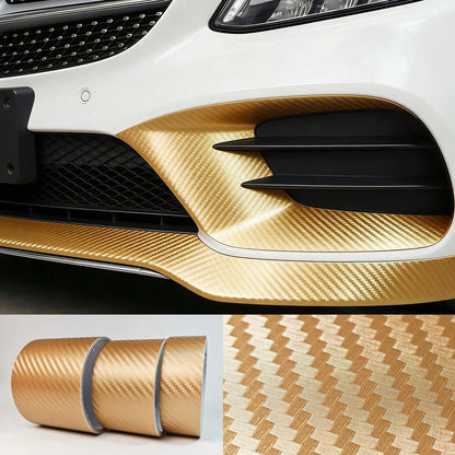 Gold 3D Woven Texture Car Stickers| Metallic Gloss Brushed Finish, Self-Adhesive Waterproof Wear-Resistant, Customizable Decorative Film, Suitable For Car Door Edges, Bumpers, Door Sills, Interior Tr